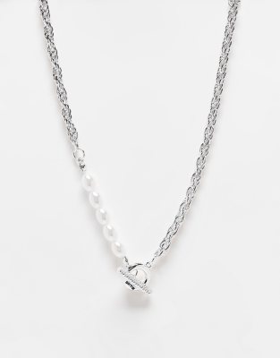 WFTW pearl and chain detail necklace in silver - ASOS Price Checker
