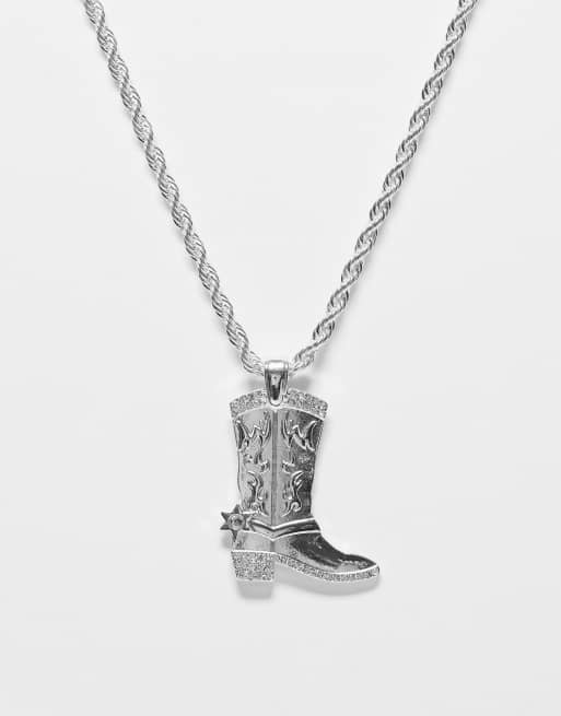 WFTW - Pendente color a forma di stivale cowboy, colore argento