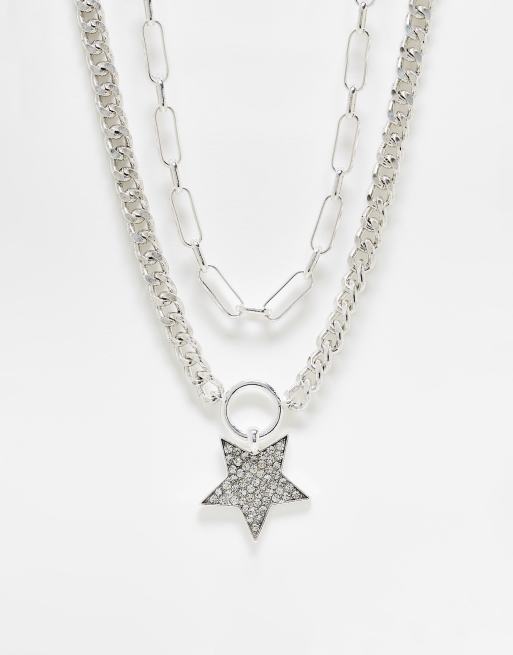 WFTW - Pop Punk - Collier double rang avec pendentif étoile argenté - Argenté