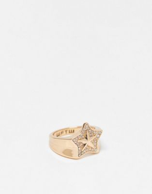 WFTW pop punk crystal star signet ring in gold - ASOS Price Checker