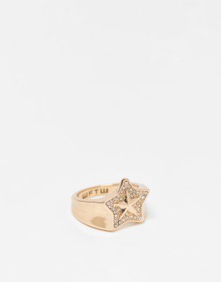 WFTW pop punk crystal star signet ring in gold