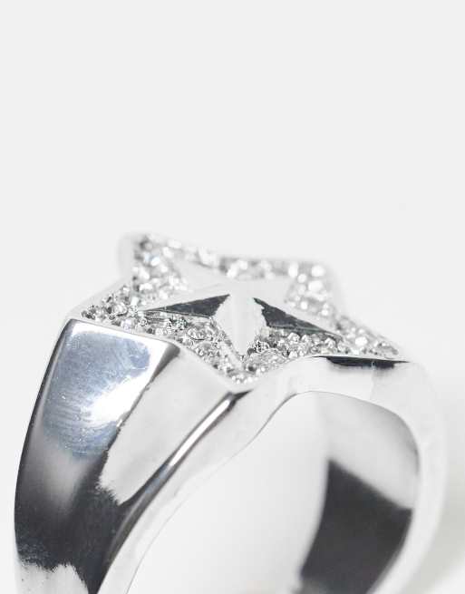 WFTW pop punk crystal star signet ring in silver | ASOS