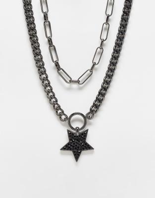 WFTW pop punk double row black star necklace in gunmetal - ASOS Price Checker