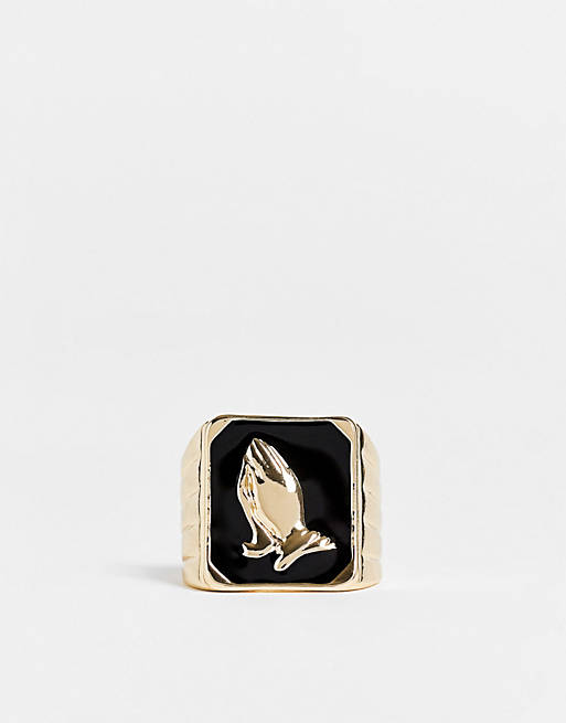  WFTW praying hands signet ring in gold 