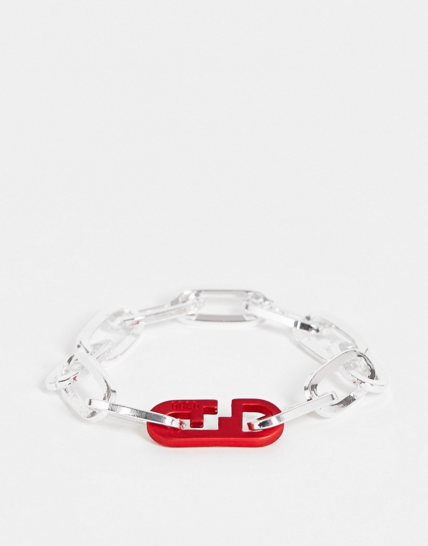WFTW red clasp chain bracelet in silver