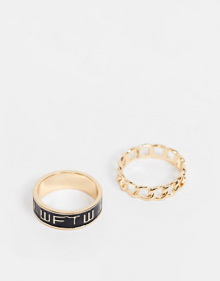WFTW ring 2 pack in gold with chain and embossed logo design
