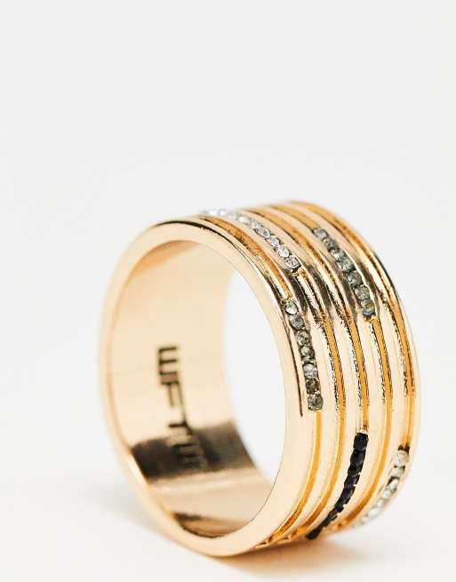 WFTW ring with crystal banding in gold | ASOS