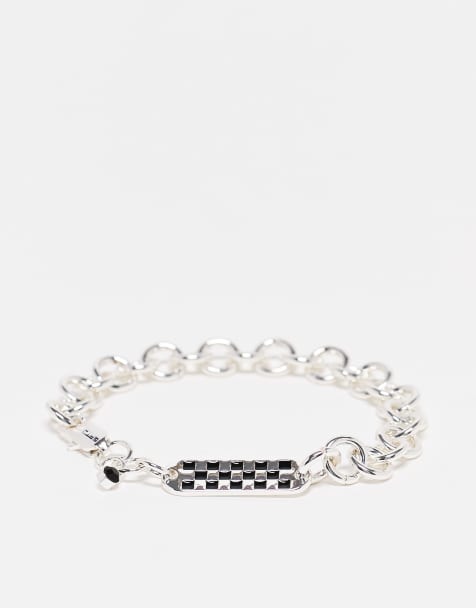 WFTW - Schakelarmband met plaatje met dambordmotief in zilverkleur - view 1