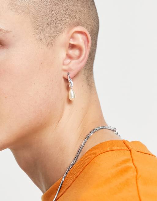 WFTW - Set di orecchini color argento con perla sintetica e cristalli