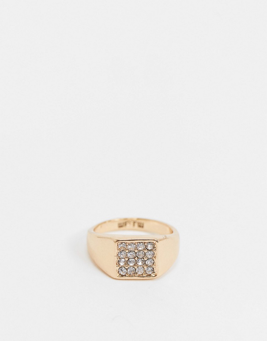 WFTW signet ring in gold with diamante detail