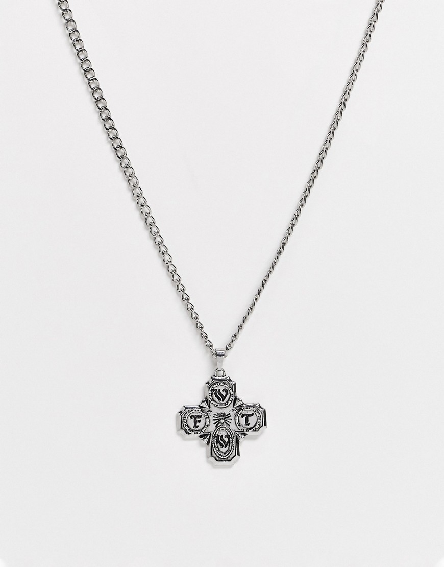 WFTW – Silverfärgad halskedja med stort graverat kors
