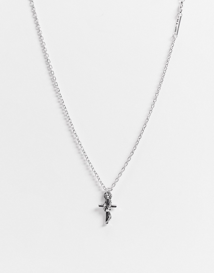 WFTW – Silverfärgat halsband med orm runt kors