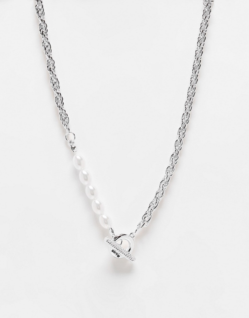 wftw - silverfärgat halsband med pärl- och kedjedetaljer