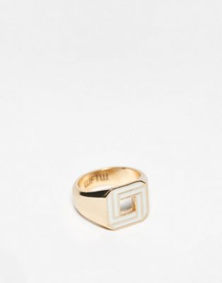 WFTW Spectrum square signet ring in gold - ASOS Price Checker