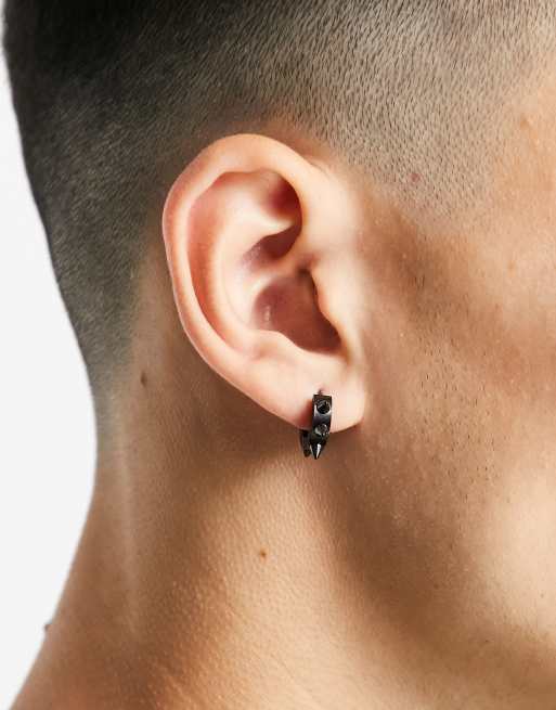 WFTW spike hoop earrings in gunmetal, 3 of 4