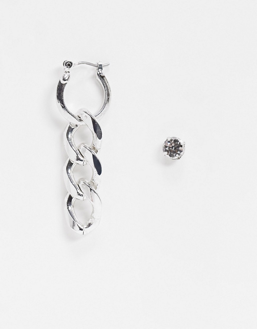 WFTW stud and hoop earring in silver with chain charm