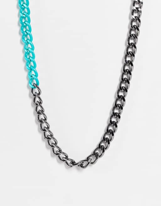 WFTW triangle blue clasp gunmetal necklace in blue