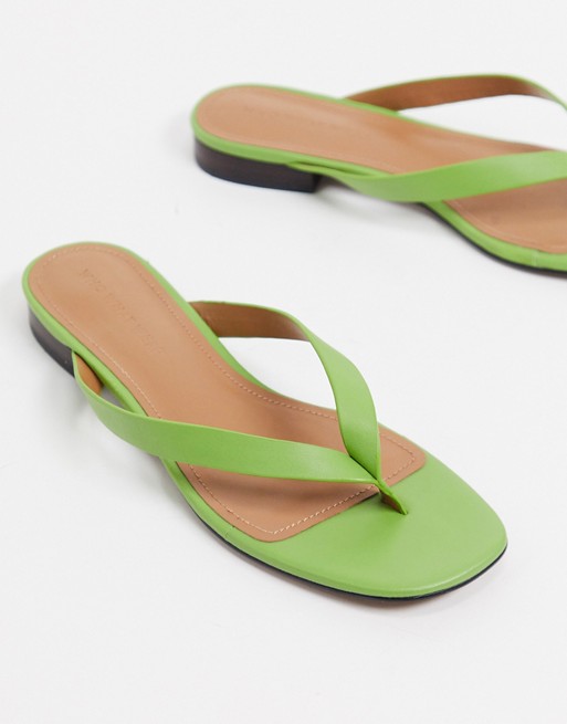 What What Wear Cali toe thong flat sandals in green leather