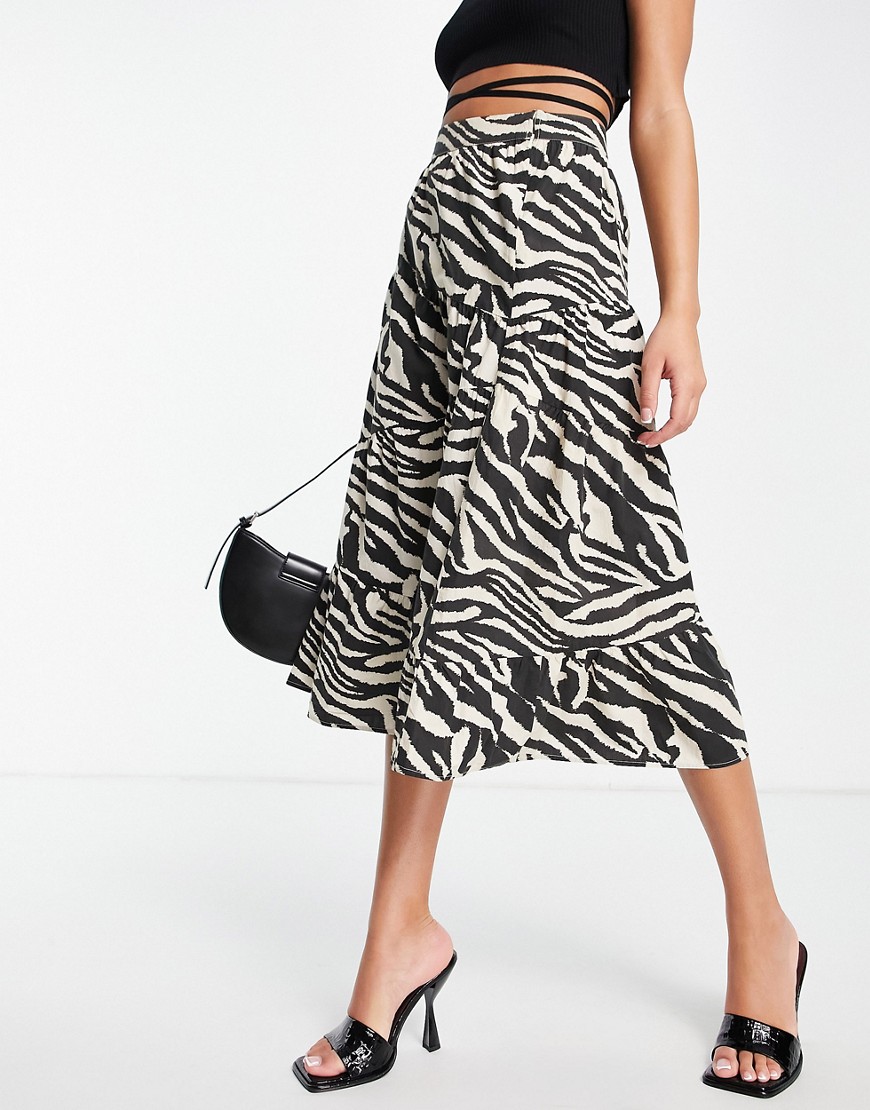 Whistles a-line midi skirt in neutral zebra-Black