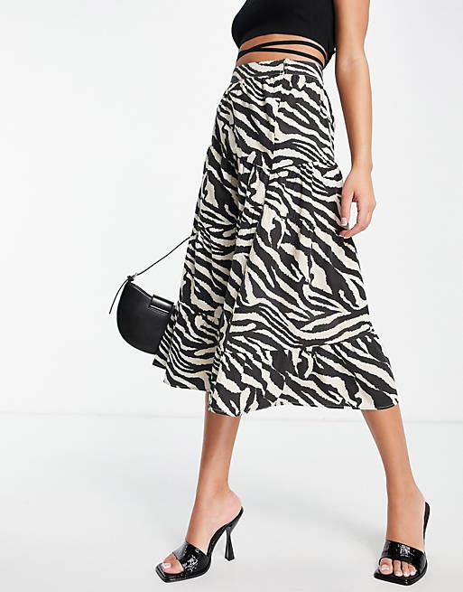 Whistles a-line midi skirt in neutral zebra