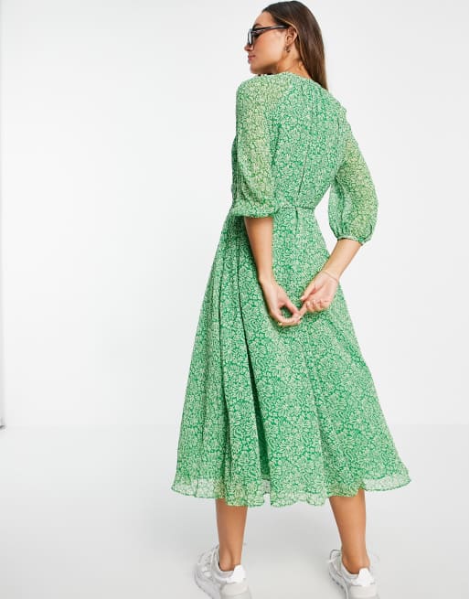Whistles - Aangerimpelde midaxi-jurk in groene bloemenprint, 2 van 4