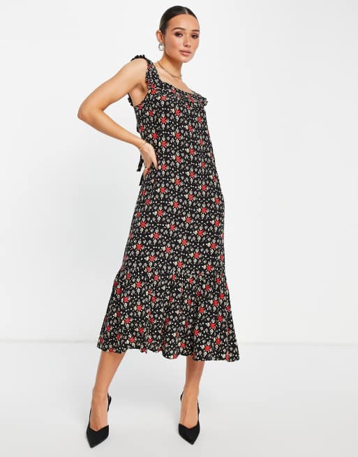 Whistles - Aangerimpelde midi jurk met blokprint in multi