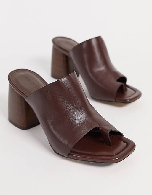 Whistles acre leather toe loop heeled mules in brown