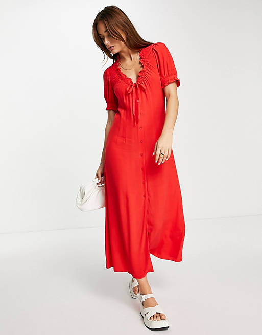 Whistles Ada ruched detail midi dress in red