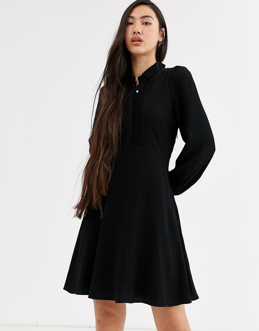 Whistles agata shirt mini dress with frill hem-Black