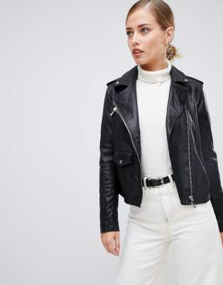 Whistles Agnes pocket leather biker jacket ASOS