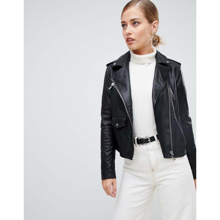 Whistles black leather outlet jacket