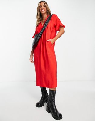 Whistles Alba midi dress in red - ASOS Price Checker