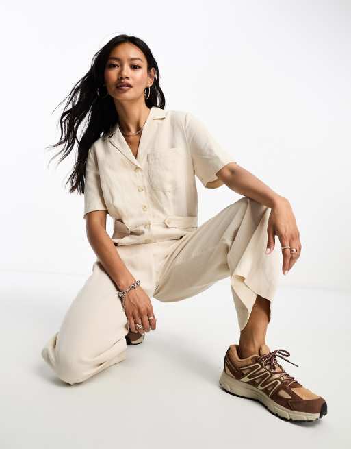 Whistles - Amee - Ruimvallende jumpsuit met korte mouwen in stone, 2 van 4