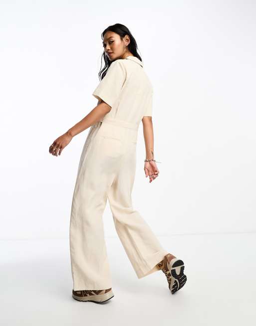 Whistles - Amee - Ruimvallende jumpsuit met korte mouwen in stone, 4 van 4