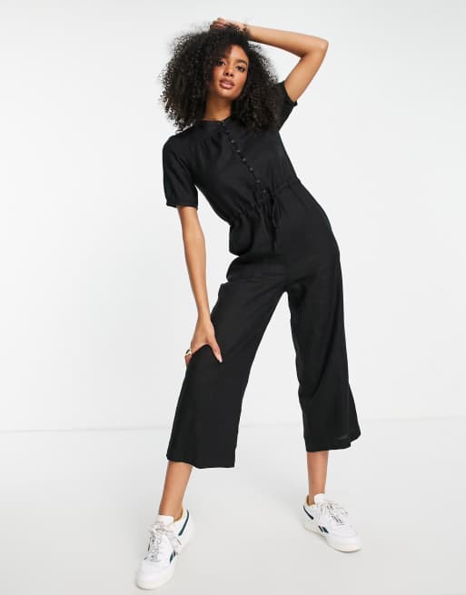 Whistles - Amee - Sort afslappet jumpsuit i hør med knapper