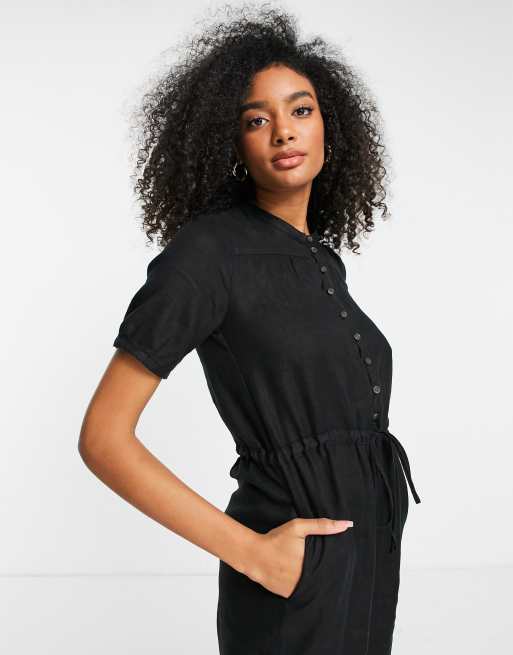 Whistles – Amee – Svart, avslappnad jumpsuit i linnetyg med knäppning, 2 av 4