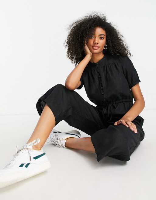 Whistles – Amee – Svart, avslappnad jumpsuit i linnetyg med knäppning, 4 av 4