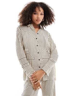 Whistles angled sleeve stripe shirt in ivory co-ord-White