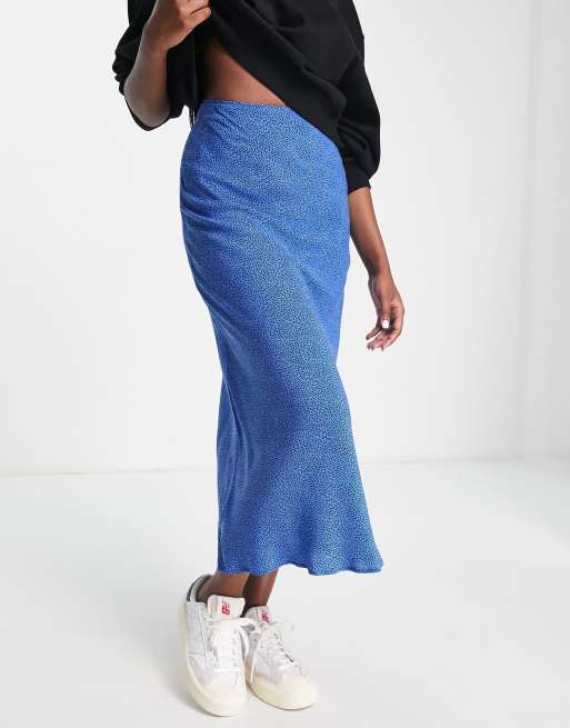 Whistles animal fleck bias cut midi skirt in blue ASOS