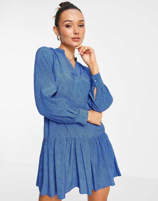 Whistles animal fleck mini smock dress in blue