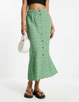 Whistles Whistles animal print button front midi skirt in green