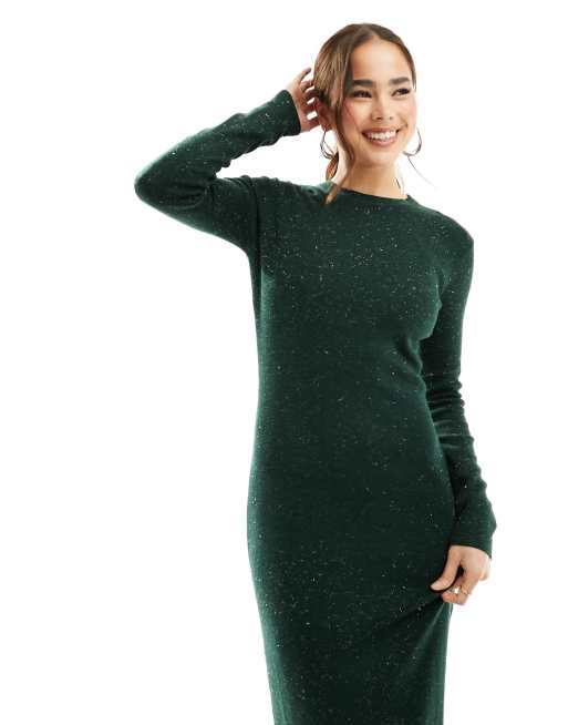 Whistles Annie sparkle knit dress in forest green