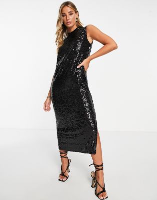 Whistles - Arla - Robe mi-longue à sequins - Noir