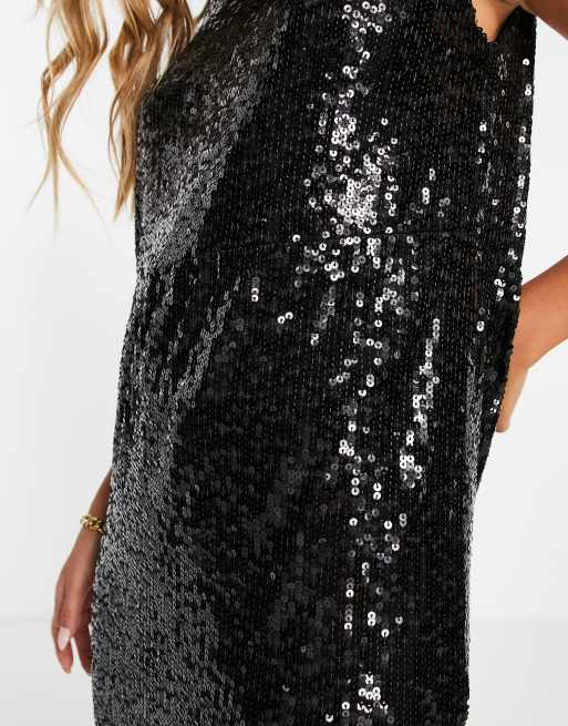 Whistles arla sequin midi dress in black