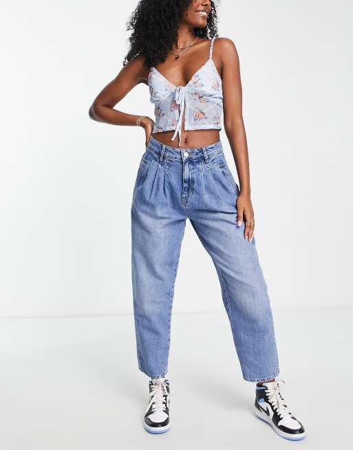 Pleated high hot sale waisted jeans