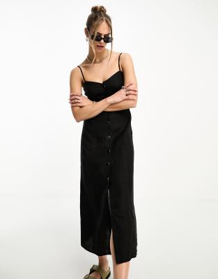 Whistles Whistles Ava button down linen mix dress in black