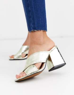 gold mule wedges