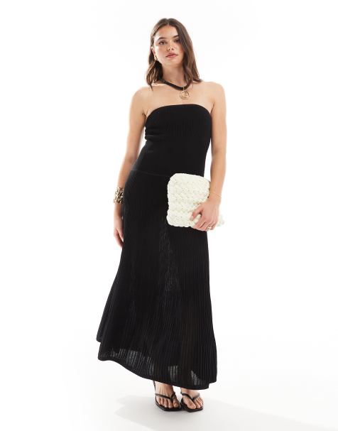 Whistles bandeau knit midi dress in black - view 1
