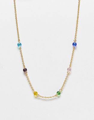 Whistles bead drop necklace in gold with mixed colour beads