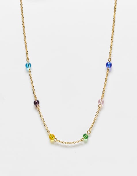 Whistles bead drop necklace in gold with mixed colour beads - view 1